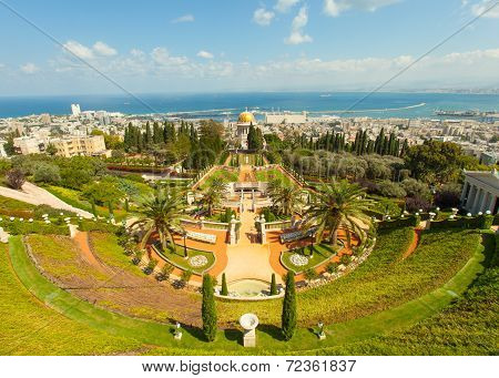 Baha'i gardens and temple, on the slopes of the Carmel Mountain, in Haifa, Israel