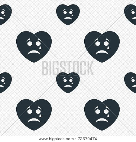Sad heart face with tear icon. Crying symbol.