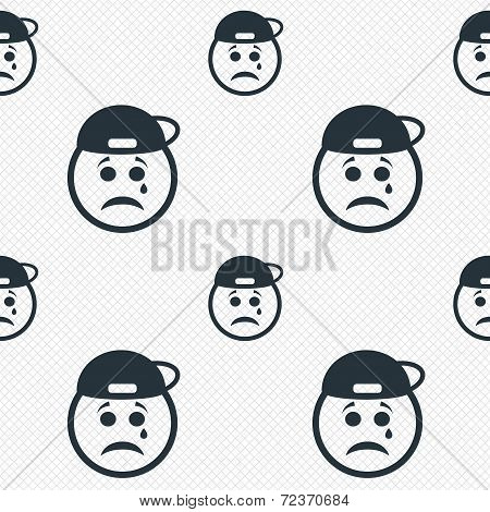 Sad rapper face with tear icon. Crying symbol.