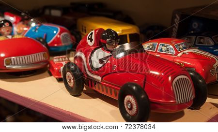 Vintage Tinplate Toys On Display At Homi, Home International Show In Milan, Italy