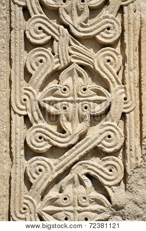 Traditional Georgian Floral Ornament On Bagrati Cathedral (unesco Heritage) Wall, Kutaisi,georgia