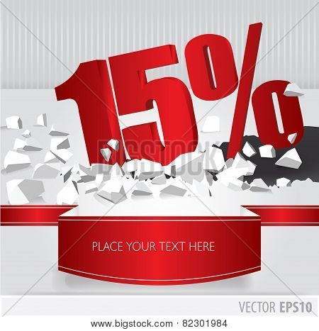 Red 15 Percent Discount On Vector Cracked Ground On White Background