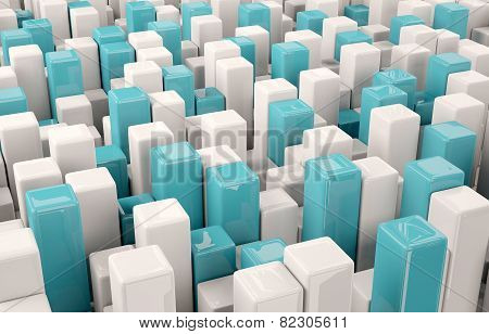 Abstract background of white and blue cubes