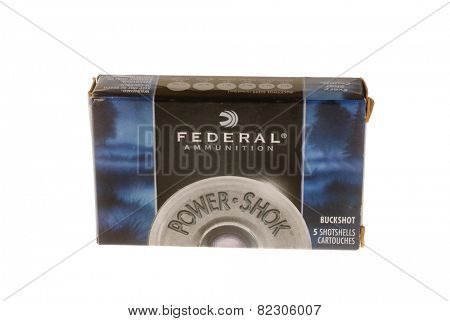 Hayward, CA - February 2, 2015: Box of Federal Brand Buckshot , ammunition for a shotgun