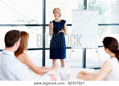 Businesswoman doing a presentaion in front of her collegues
