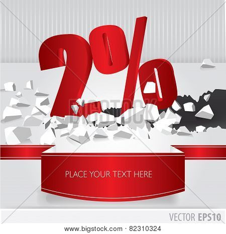 Red 2 Percent Discount On Vector Cracked Ground On White Background