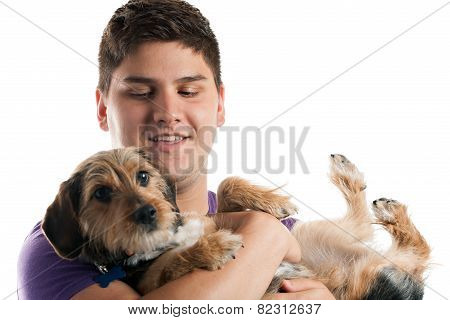 Man Holding His Dog