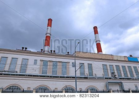 High Chimneys Over The Building Of Chp