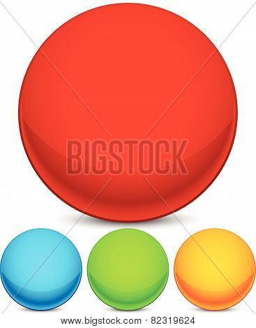 Colorful Sphere Elements / Icons. Bright Red, Blue, Green And Yellow Circle Shape Set With Empty Spa