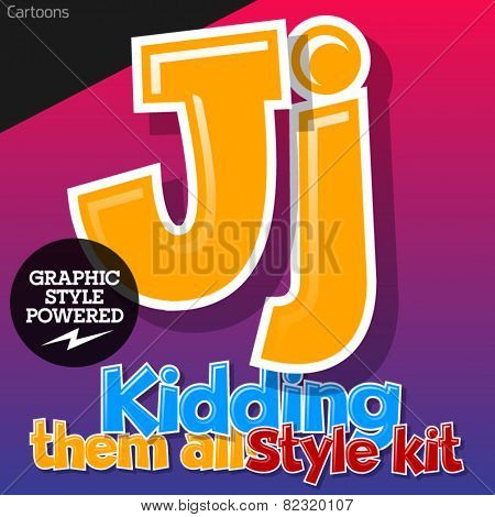 Colorful and cheerful cartoon font for children. Letter J. Also includes graphic styles