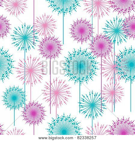 Seamless pattern with abstract pink and blue dehlia flowers. Vector illustration.