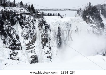 Frozen waterfall and extreme cold weather conditions make this area popular with climbers, hikers and extreme sport lovers in winter. The Montmorency Falls in winter, Quebec, Canada