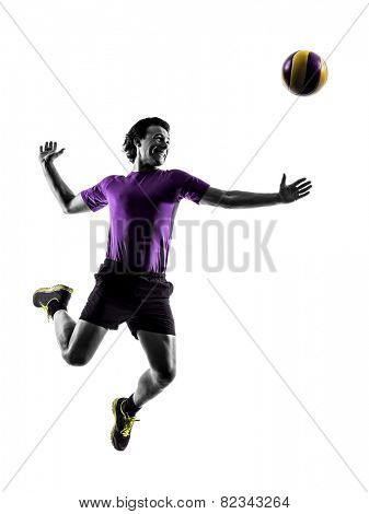 young volley ball player man in silhouette white background