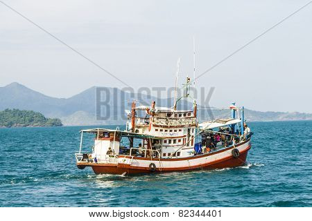 People On A Wooden Ferry In Ko Samet, Thailand