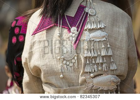 traditional clothes and silver jewelery of Muser hill tribe.