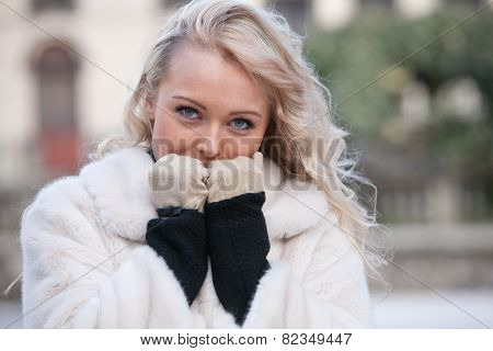 Intense Look Of A Woman In Winter