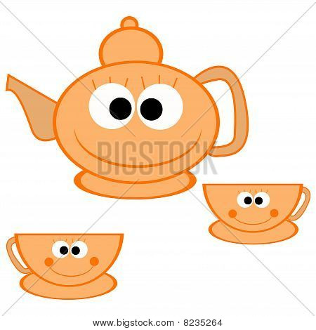 สีส้มกาน้ำชาพร้อมถ้วย