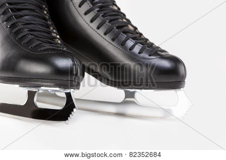 Figure Skating Concept: Closeup Shot Of Professional Mens Figure Skates Isolated Over White Backgrou