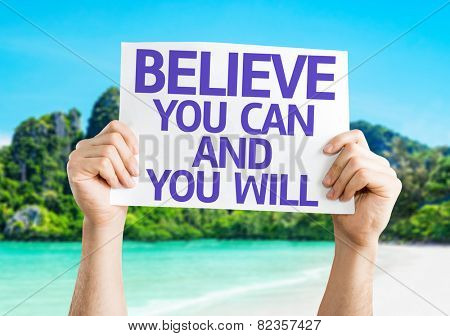 Believe You Can and You Will card with a beach background