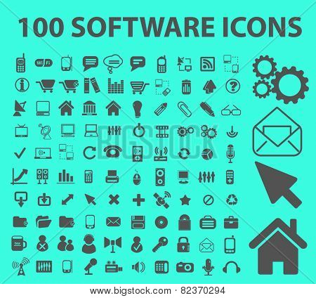 100 software, application, programming icons, illustrations, signs set, vector