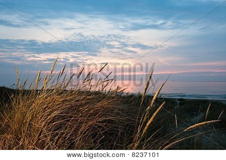 Solnedgang på stranden