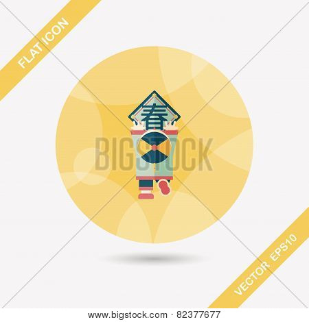 Chinese New Year Flat Icon With Long Shadow,eps10, The Little Boy To Stick Couplets, Chinese Festiva