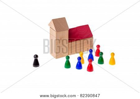 Brick Church With Different Game Pawns Around It