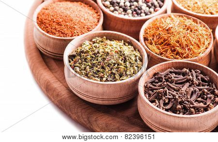 Spices In A Wooden Bowl Close-up