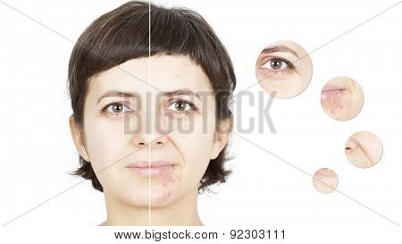 Woman's face, beauty concept - skin care, anti-aging procedures, rejuvenation, lifting, tightening of facial skin