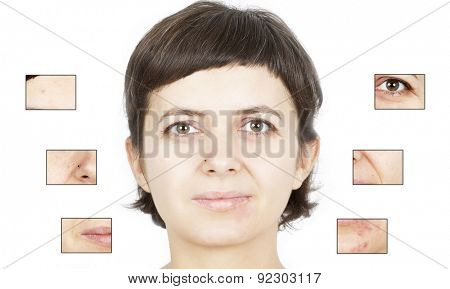 Woman's face, beauty concept - skin care, anti-aging procedures, rejuvenation, lifting, tightening of facial skin