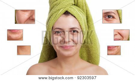Woman's face, beauty concept - skin care, anti-aging procedures, rejuvenation, lifting, tightening of facial skin