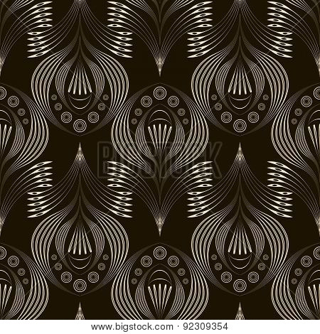 Vector Seamless Pattern Repeating Texture. Stylish Wavy Monochrome Background With Ornament