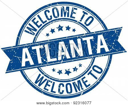 Welcome To Atlanta Blue Round Ribbon Stamp