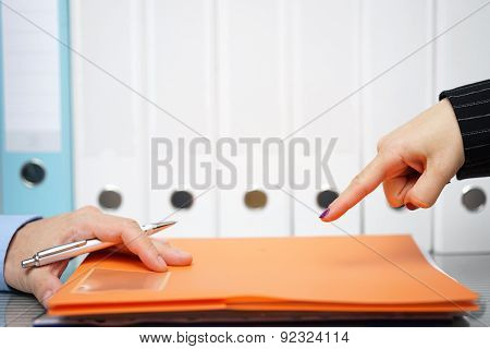 Businesswoman Is Pointing With Finger To Unfinished Work To Be Done As Soon As Possible, Authority B