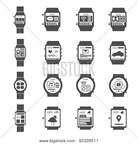 Smart Watch Icon Black Set