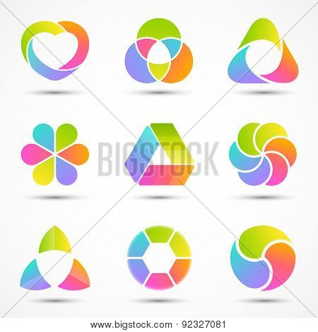 Logo templates set. Modern vector abstract circle creative sign sor symbols. Design geometric elements. Heart, triangle, hexagon.