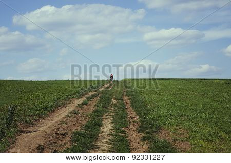 Girl riding bicycle at the meadow