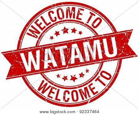 Welcome To Watamu Red Round Ribbon Stamp