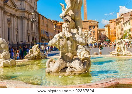 Fontana Del Moro In Rome, Italy