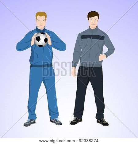 Two sports man with a soccer ball.