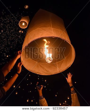 Sky Lanterns Festival Or Yi Peng Festival In Chiang Mai, Thailand