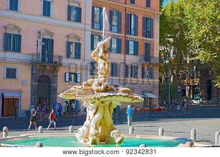 Fountain In Piazza Barberini In Rome, Italy.