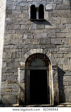 Italy  Lombardy     In  The Arsago    Church   Closed Brick Tower  Wall Grass