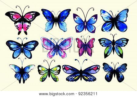Watercolor butterflies set