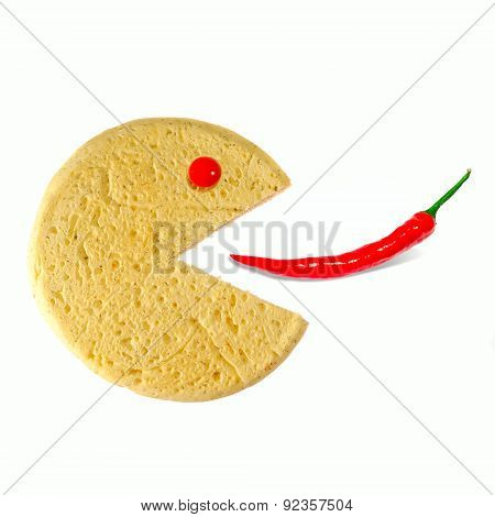 conceptual pizza-smile eat pepper isolated on a white background