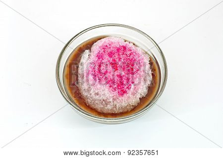 Traditional Japanese Dessert , A Bowl Of Red Bean Sweet With Red Ice Set Isolated On A White Backgro