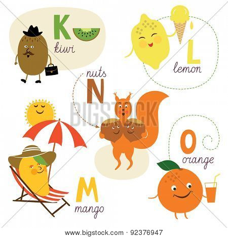 english alphabet with fruits and vegetables