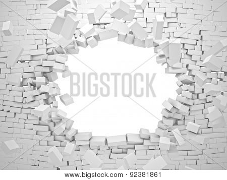 breaking wall brick 3d image