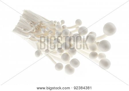 Enoki mushrooms bunch isolated on white background closeup