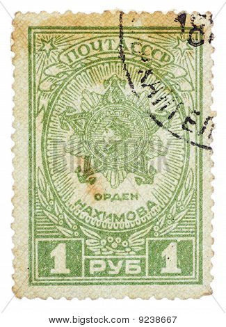 URSS - Circa 1946: Un sello impreso en los espectáculos de la URSS los Nakhimovs premio, Circa 1946